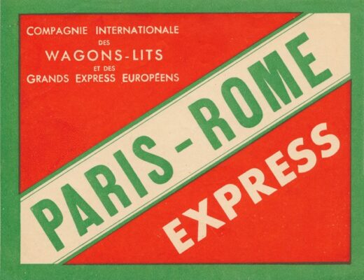 Etichetta bagagli per la tratta Parigi-Roma-Express della Compagnie Internationale des Wagons-Lits, anni 1920-1930.